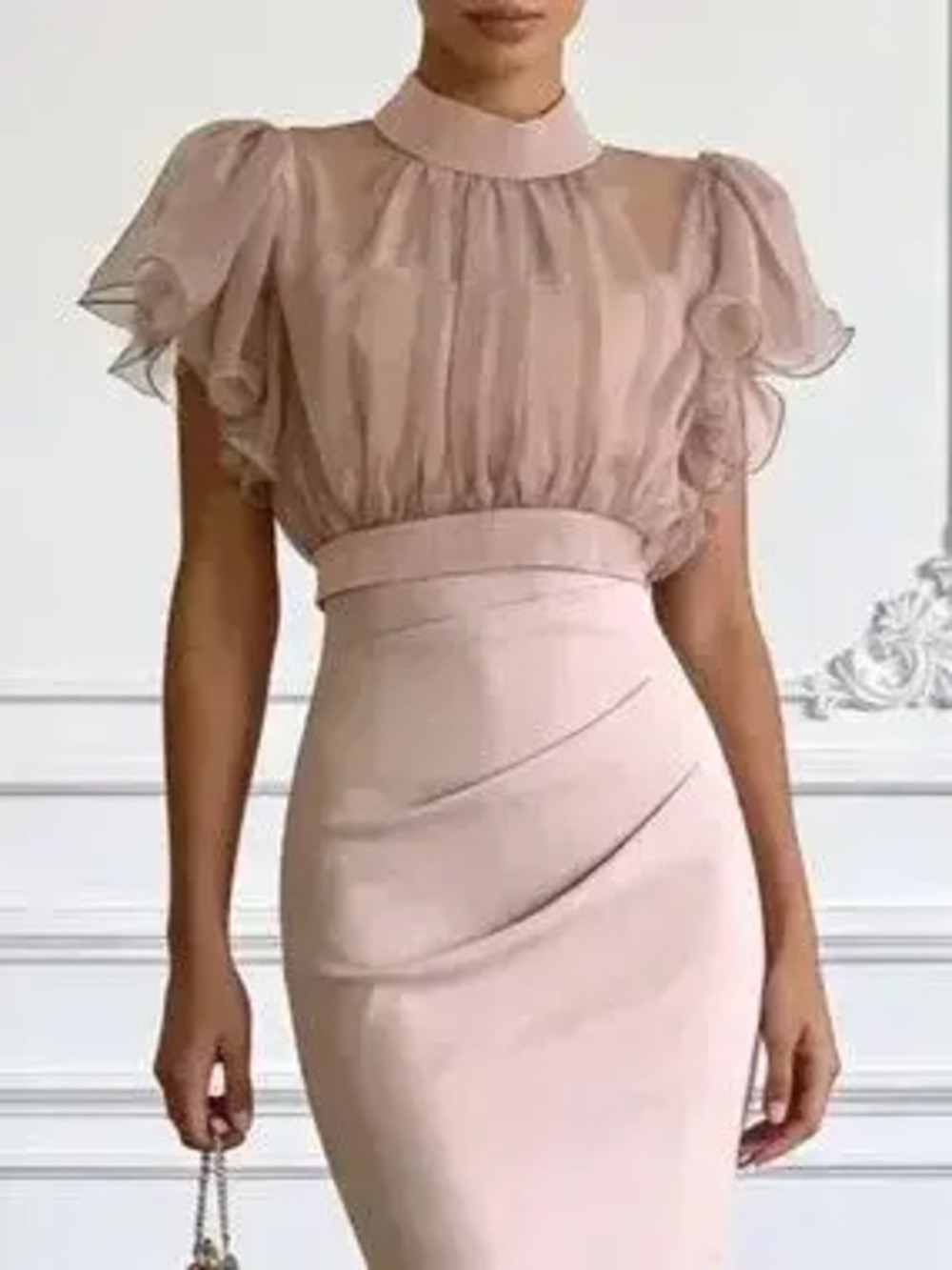 Sheer Ruffle Sleeve Midi Dress - Picture 3 of 4